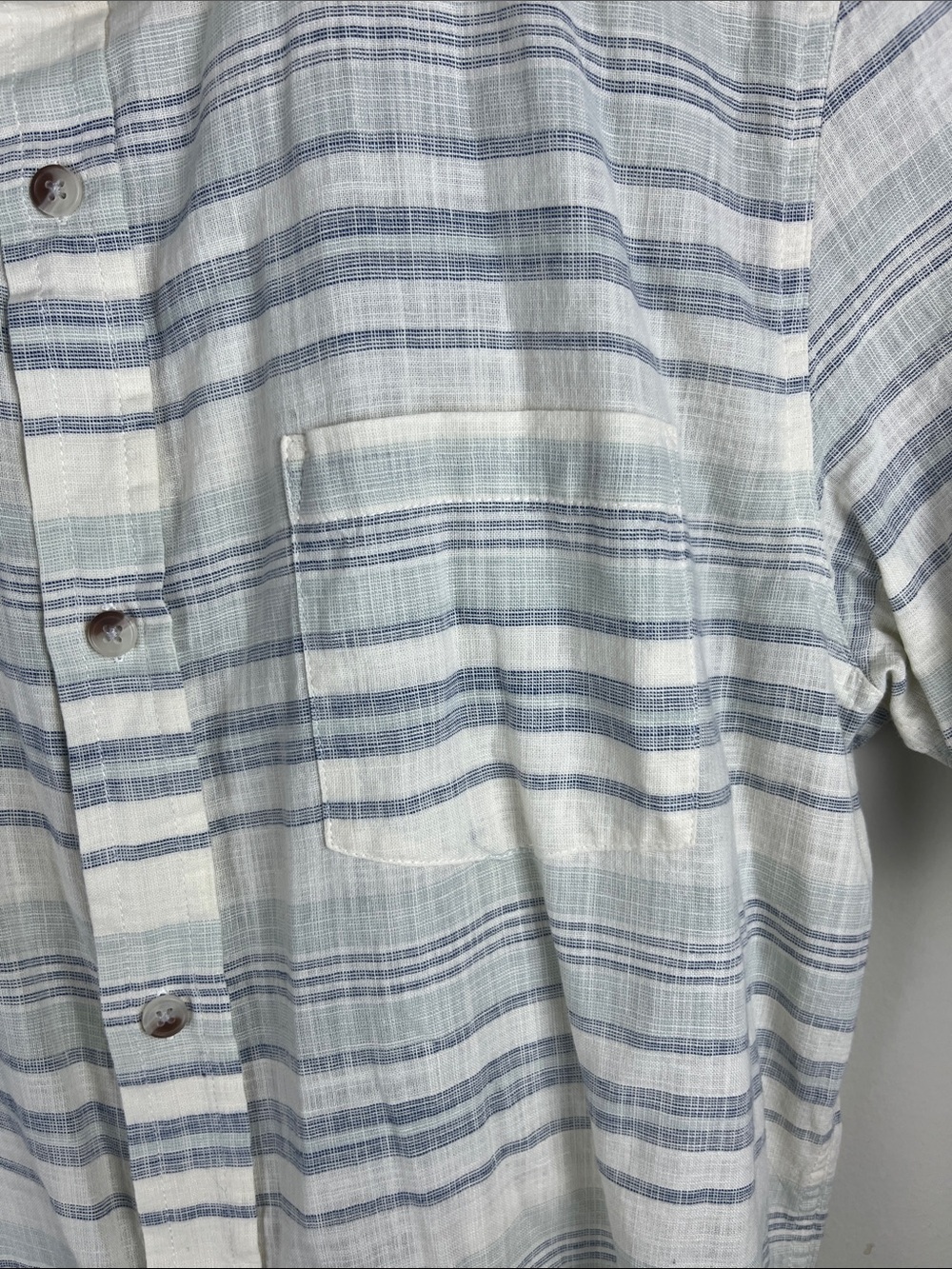 Marine Layer Men's M/L White Light Blue Striped Short Sleeve Cotton Shirt - Picture 3 of 5